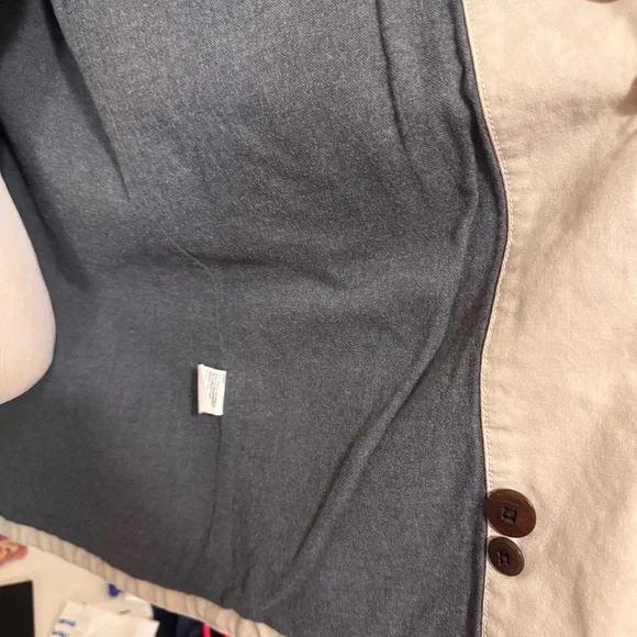 L.L. Bean beige barn jacket brown corduroy collar button fore chore coat women S - Picture 8 of 11